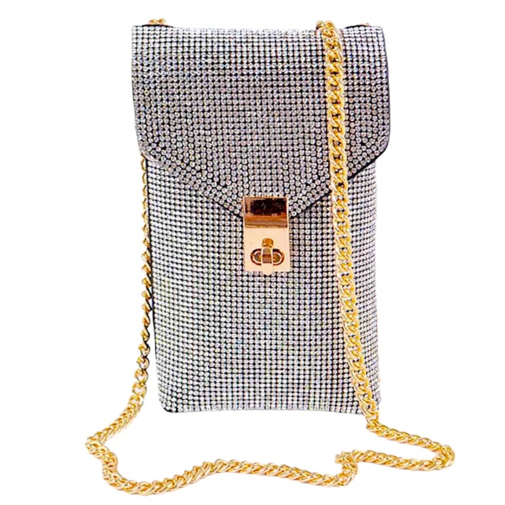 Metallic Rhinestone Crystal Phone Pouch Sling Bag